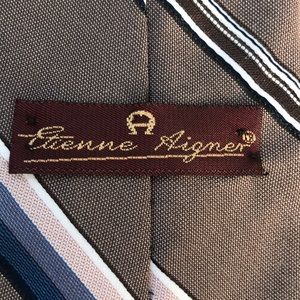 Etienne Aigner Blue Brown Purple White Striped Tie
